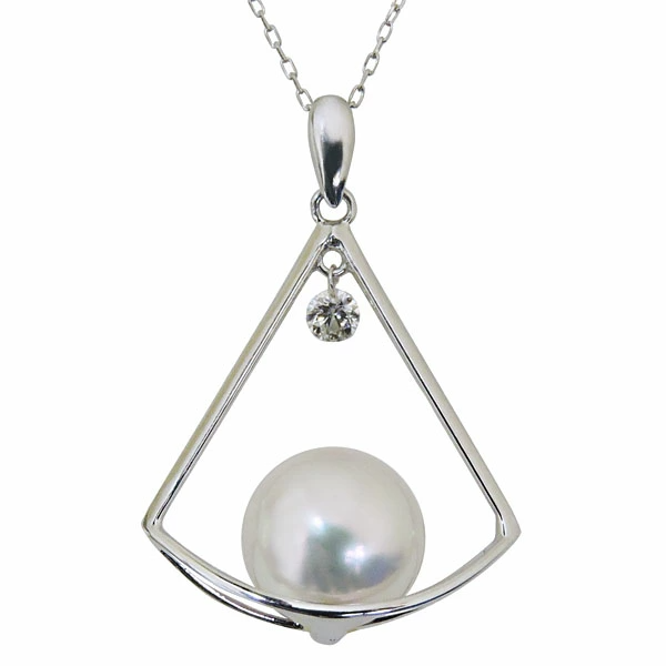 【ポイント10倍中】真珠 ネックレス パール ネックレス トライアングル型 揺れるデザイン オーロラ花珠あこや本真珠 8mm ダイヤモンド k18ホワイトゴールド レディース 