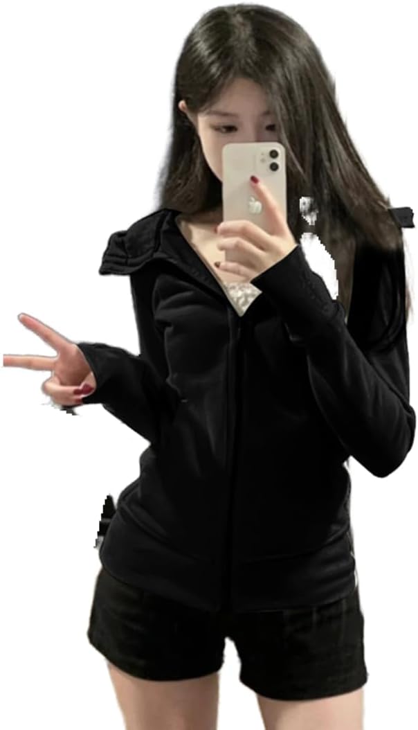 [murfeko] ジップパーカー レディース 無地 長袖 スウェット ゆったり 大きいサイズ ポケット付き パーカー おしゃれ 可愛い 学生 高校生 大人 運動 通学 春 秋