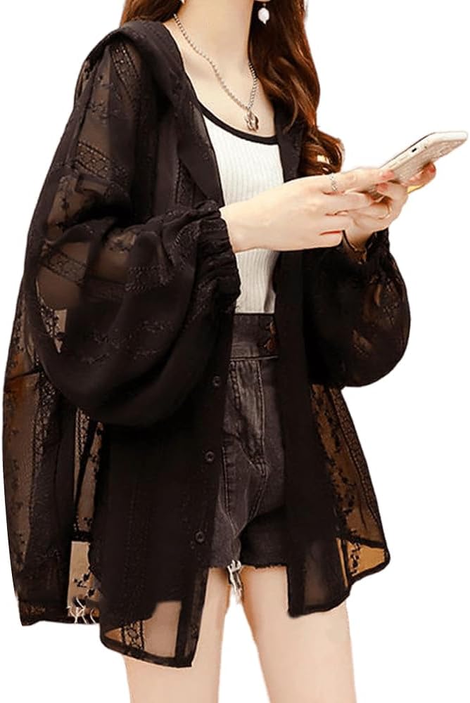 [Vincent house] カーディガン レディース 薄手 長袖 冷房対策 花柄 刺繍 ゆったり シースルー UVカット 日焼け 着痩せ おしゃれ 通勤 春 夏 秋